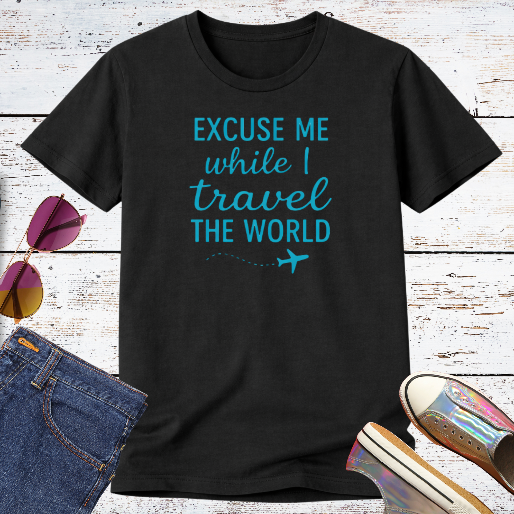 Excuse Me While I Travel the World Short Sleeve Tee