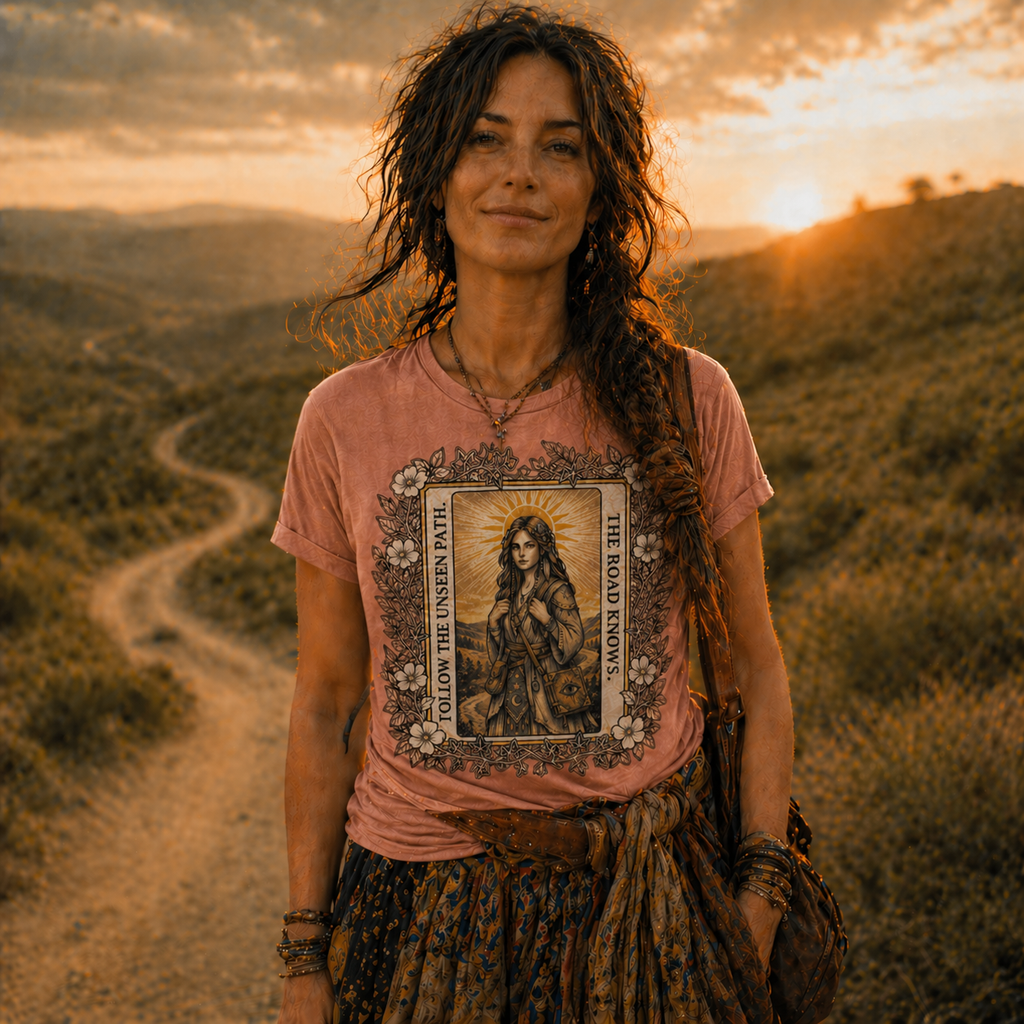 "The Road Knows" Mystical Tarot Short Sleeve Tee for Spiritual Wanderers