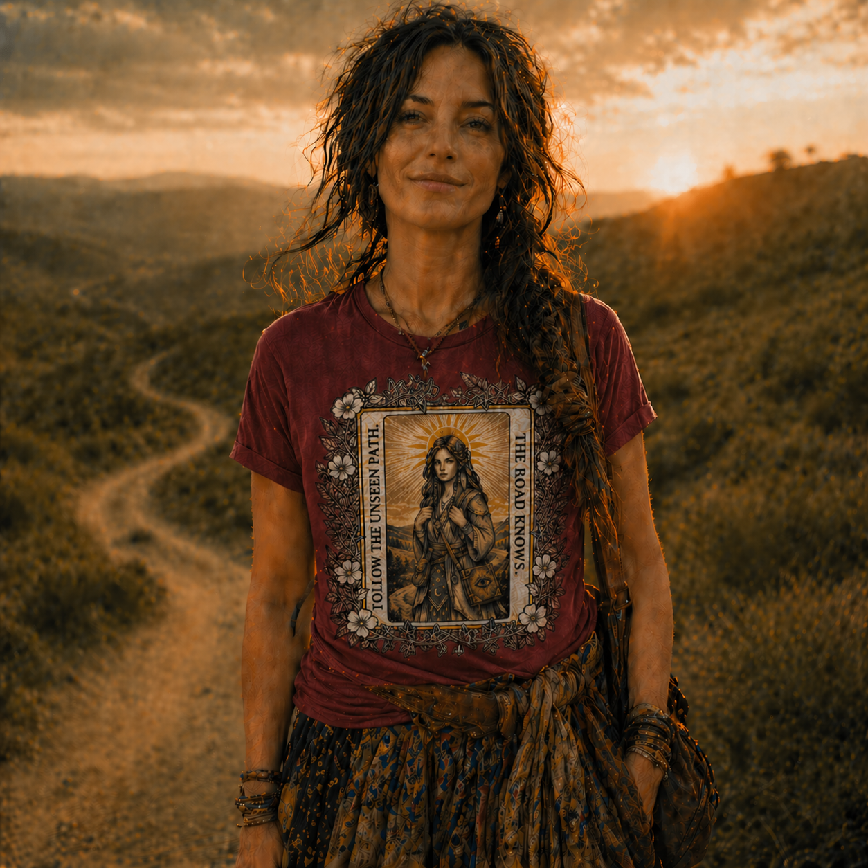"The Road Knows" Mystical Tarot Short Sleeve Tee for Spiritual Wanderers