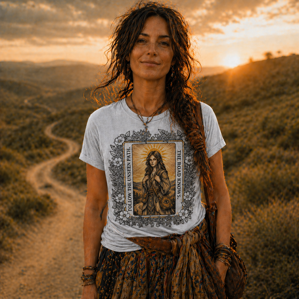 "The Road Knows" Mystical Tarot Short Sleeve Tee for Spiritual Wanderers