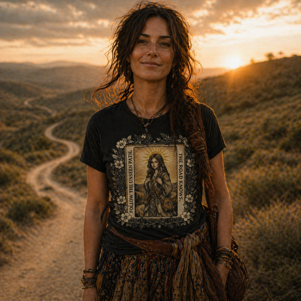 "The Road Knows" Mystical Tarot Short Sleeve Tee for Spiritual Wanderers