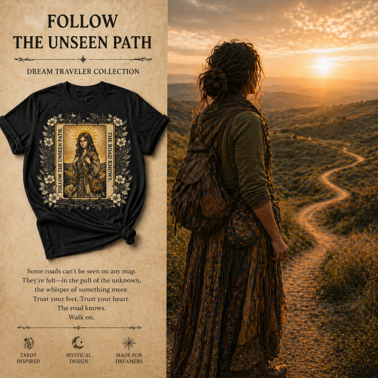 "The Road Knows" Mystical Tarot Short Sleeve Tee for Spiritual Wanderers