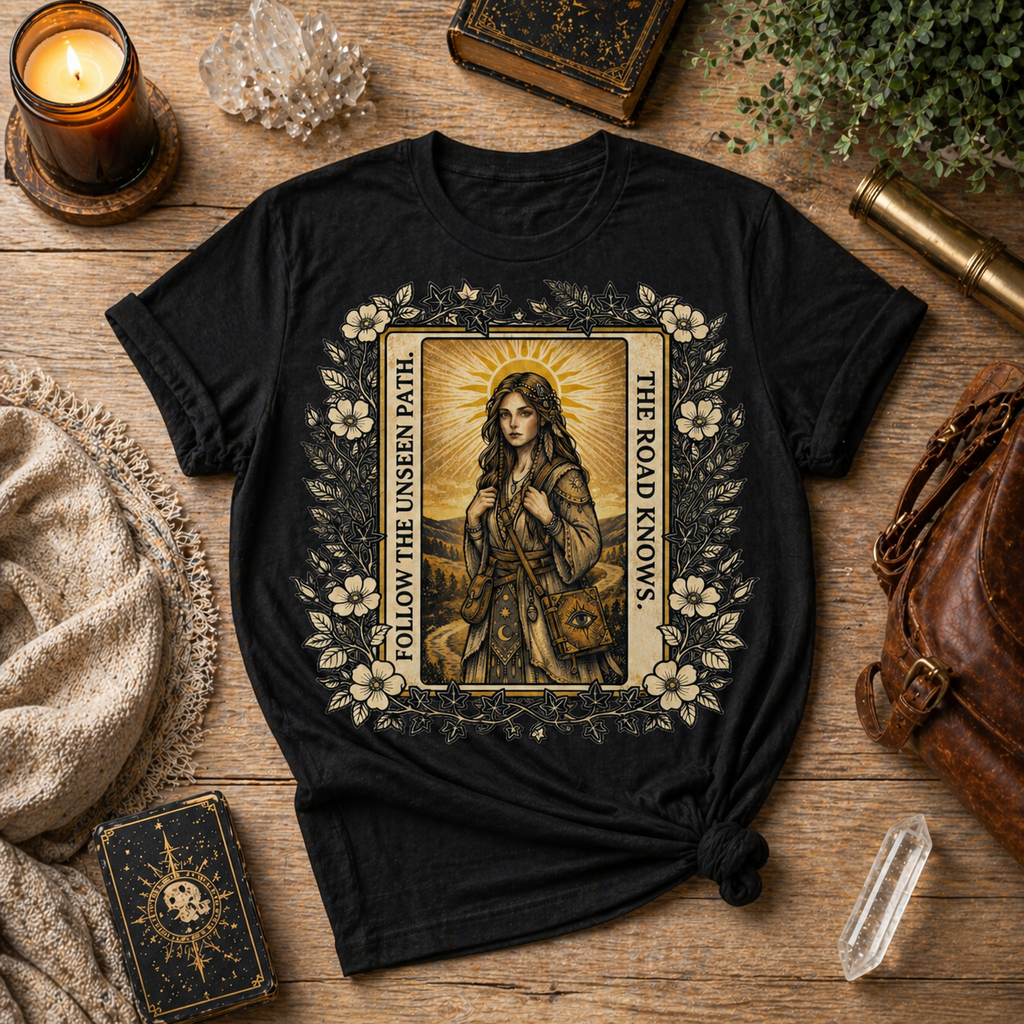 "The Road Knows" Mystical Tarot Short Sleeve Tee for Spiritual Wanderers
