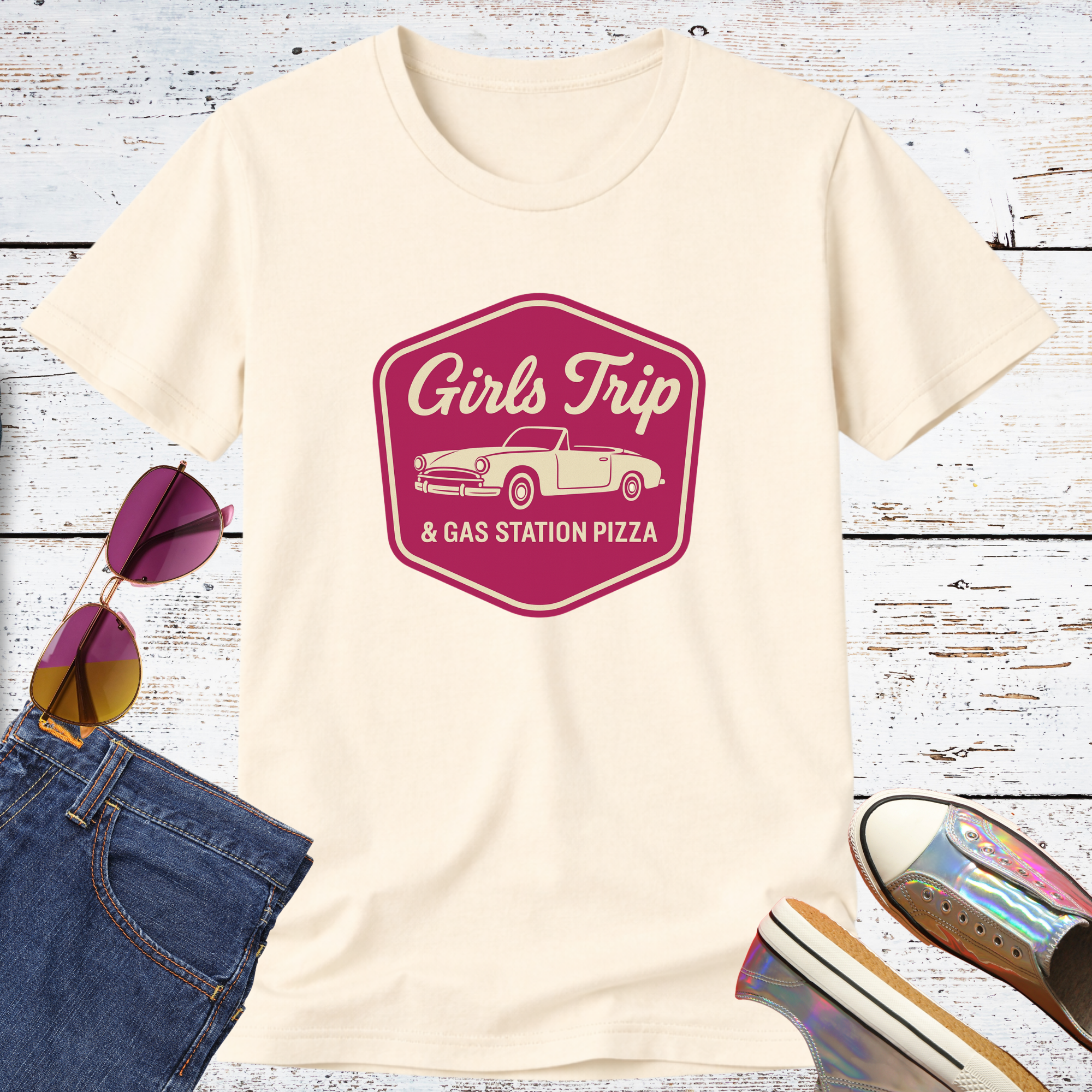Girls Trip Gas Station Pizza Short Sleeve Tee