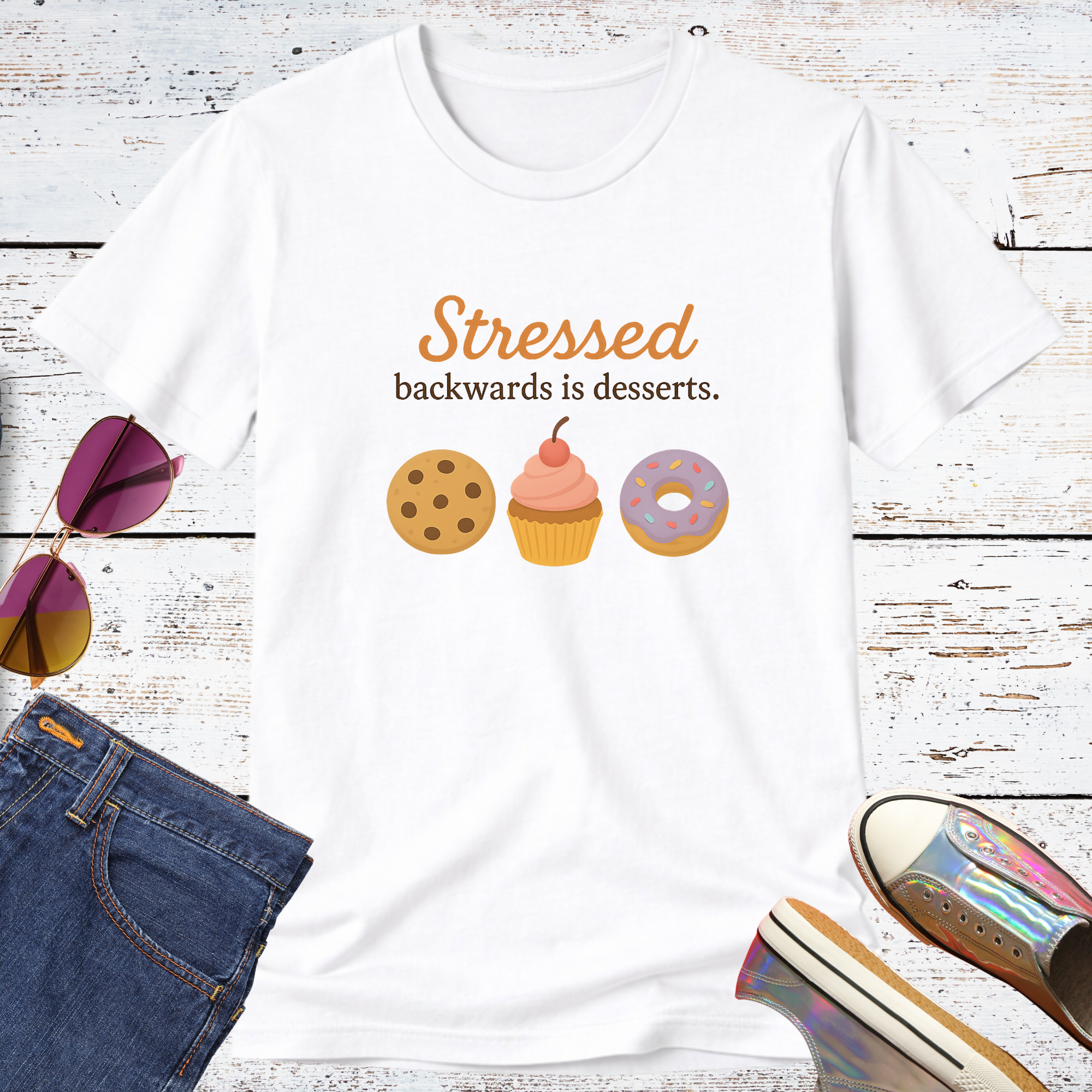 Stressed Backwards is Desserts Short Sleeve Tee