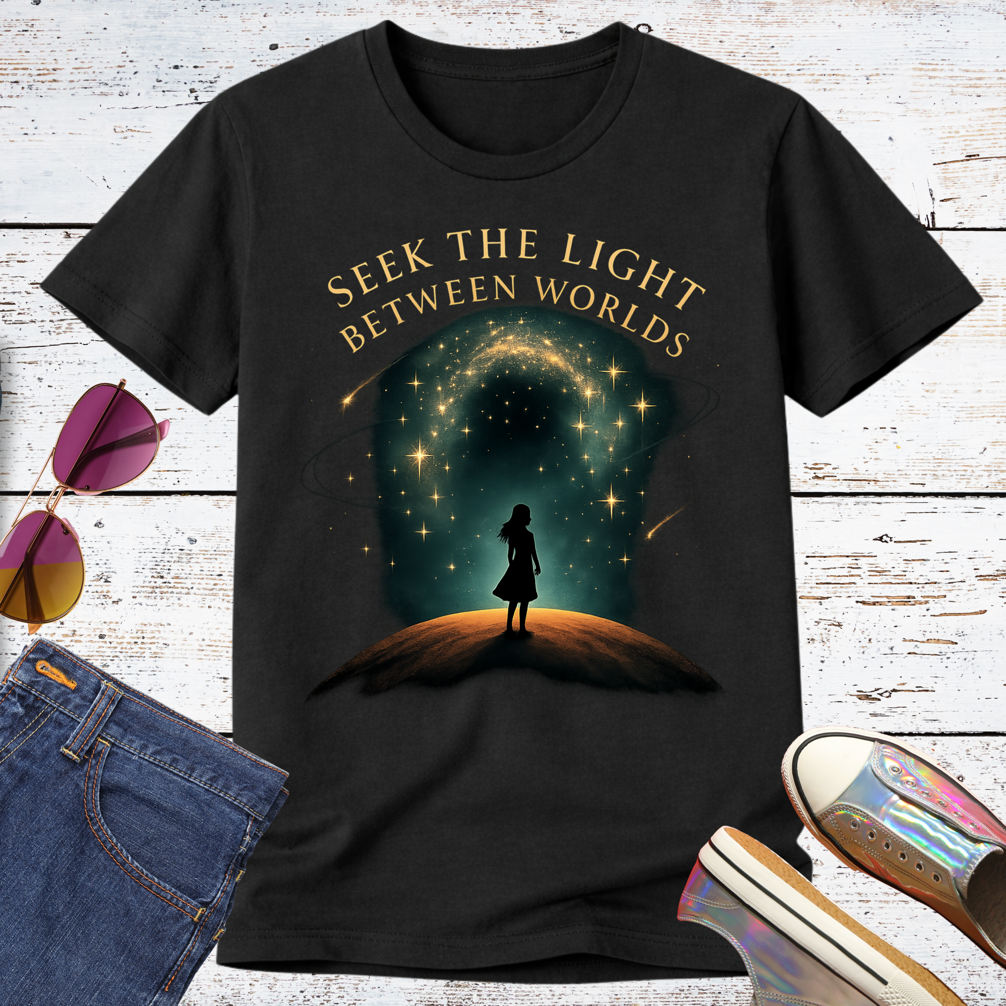 Seek the Light Between Worlds Short Sleeve Tee